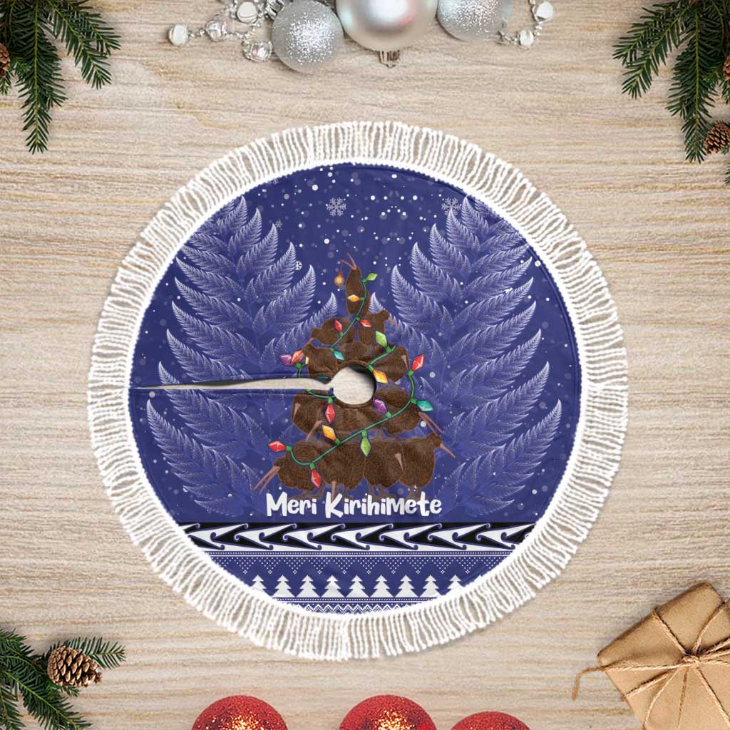 Kiwi New Zealand Christmas Tree Skirt Meri Kirihimete Silver Fern - Blue Color