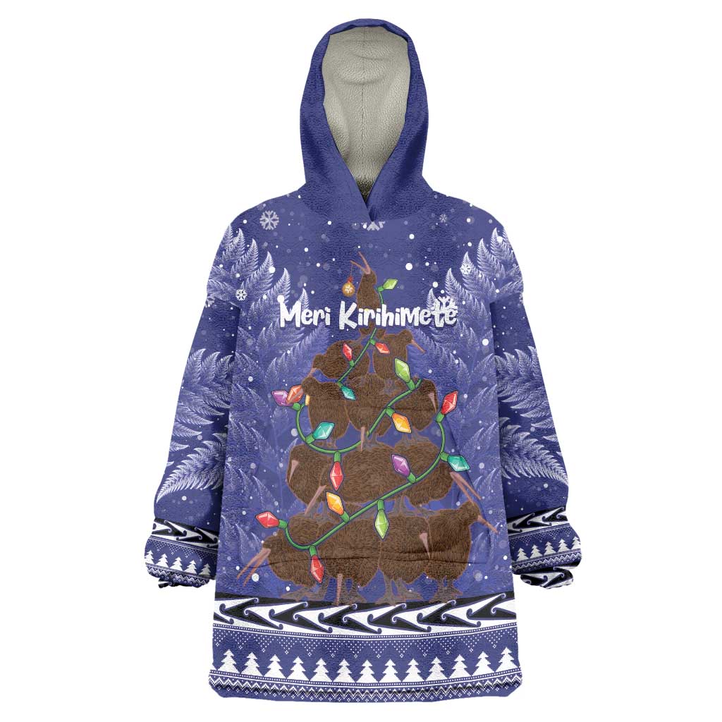 Kiwi New Zealand Christmas Wearable Blanket Hoodie Meri Kirihimete Silver Fern - Blue Color - Vibe Hoodie Shop