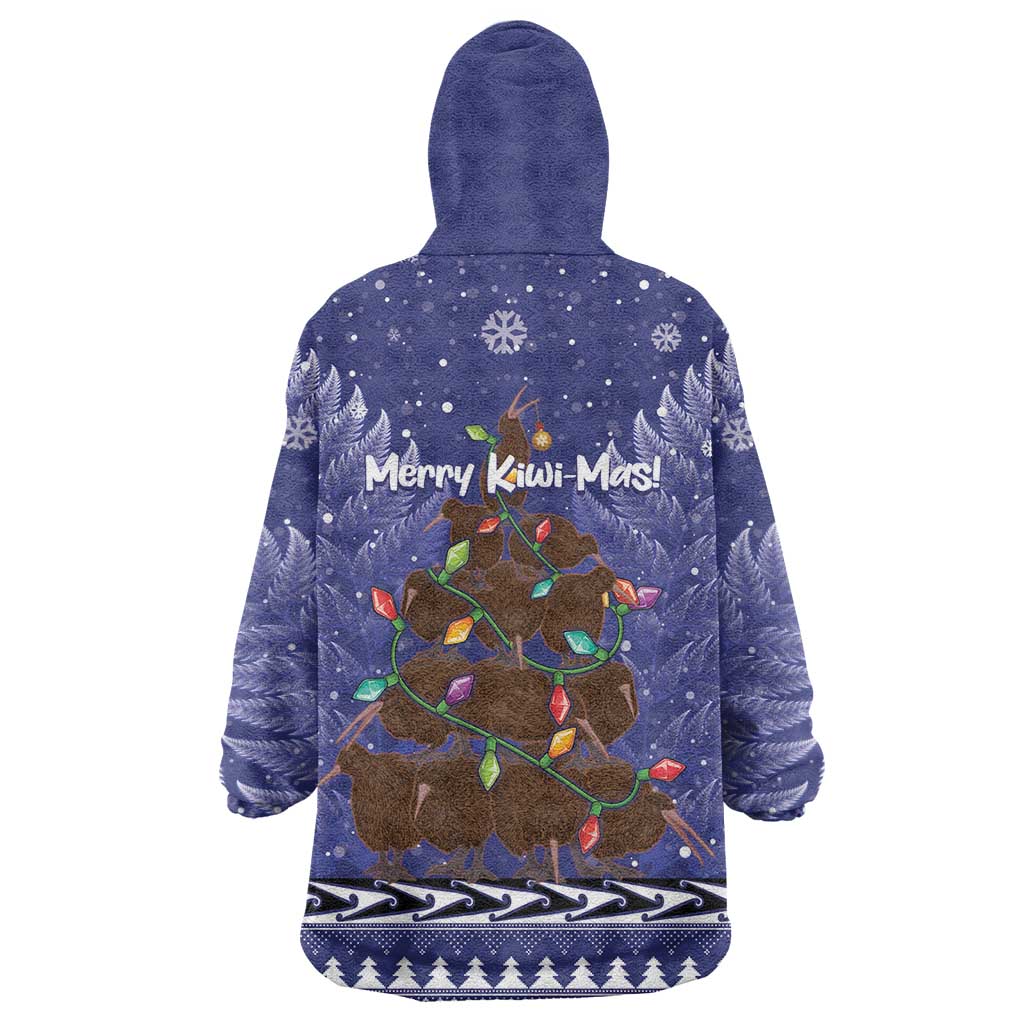 Kiwi New Zealand Christmas Wearable Blanket Hoodie Meri Kirihimete Silver Fern - Blue Color - Vibe Hoodie Shop