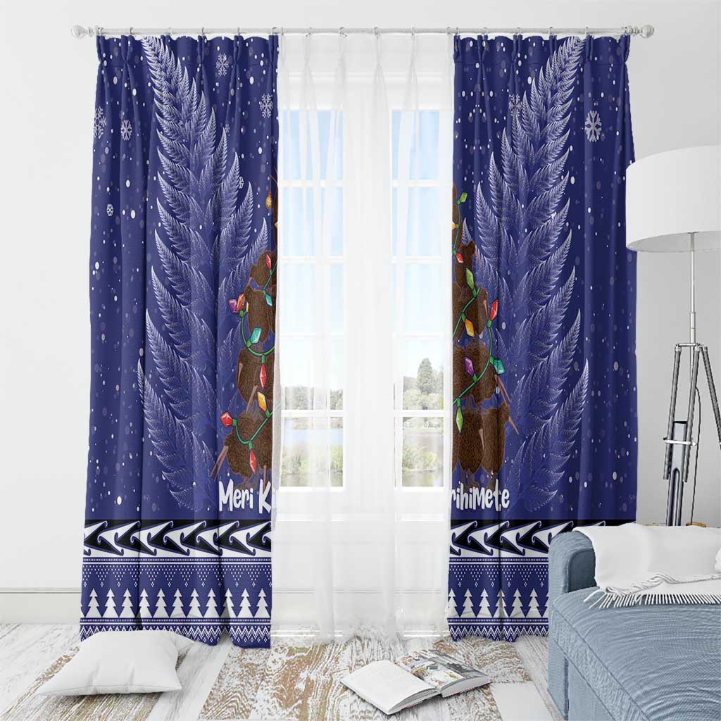 Kiwi New Zealand Christmas Window Curtain Meri Kirihimete Silver Fern - Blue Color