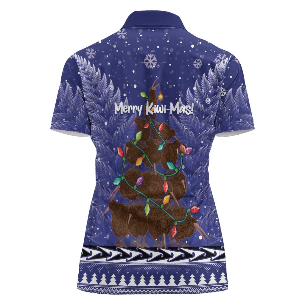 Kiwi New Zealand Christmas Women Polo Shirt Meri Kirihimete Silver Fern - Blue Color - Vibe Hoodie Shop