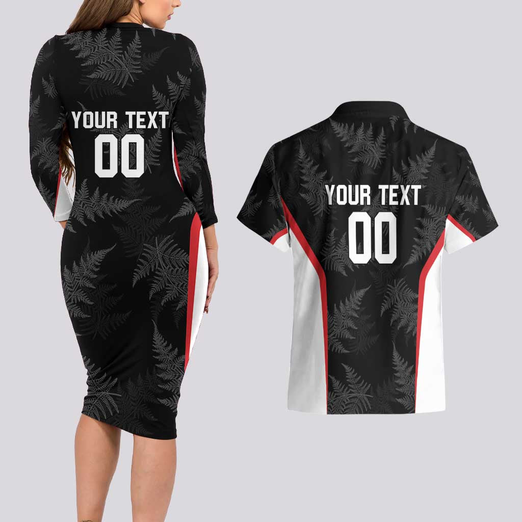 Custom New Zealand Silver Fern Softball Couples Matching Long Sleeve Bodycon Dress and Hawaiian Shirt Go Aotearoa