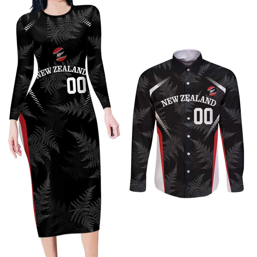 Custom New Zealand Silver Fern Softball Couples Matching Long Sleeve Bodycon Dress and Long Sleeve Button Shirt Go Aotearoa