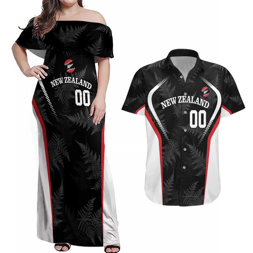 Custom New Zealand Silver Fern Softball Couples Matching Off Shoulder Maxi Dress and Hawaiian Shirt Go Aotearoa