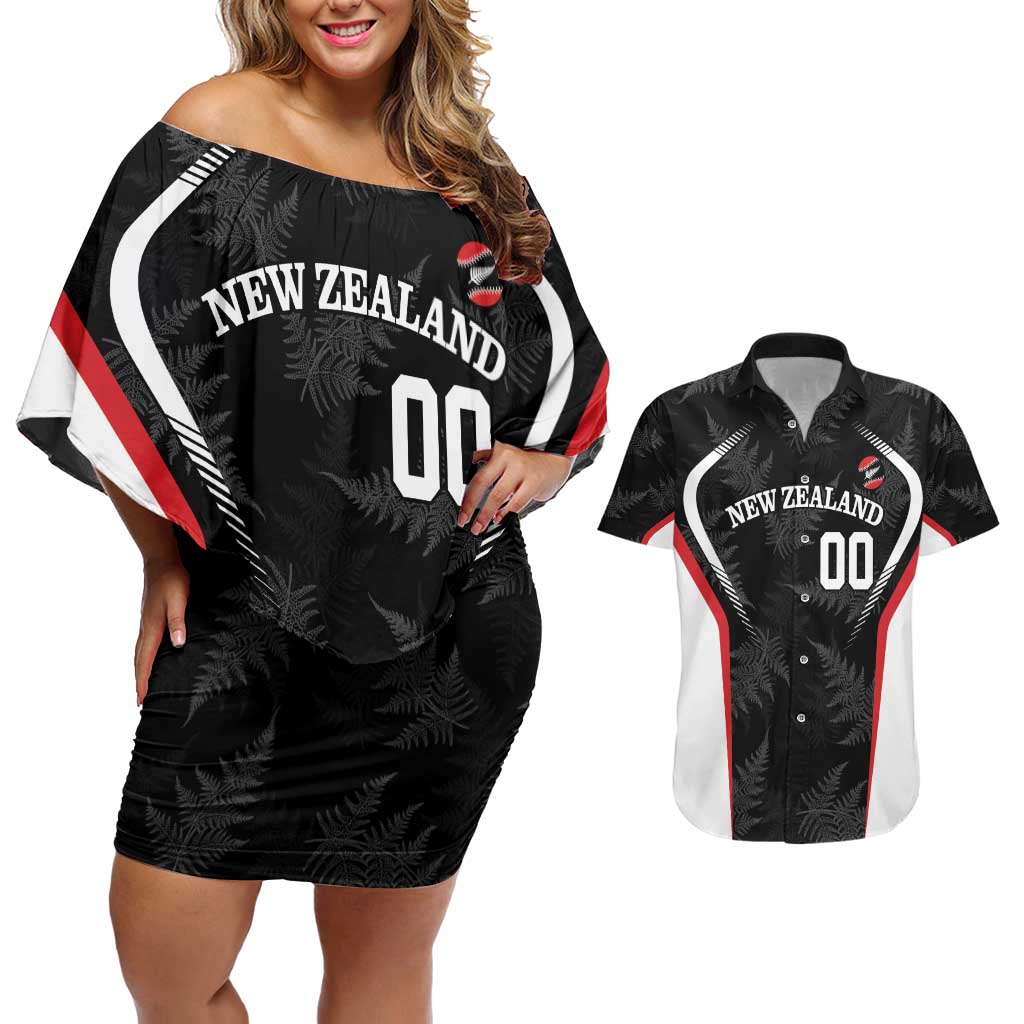 Custom New Zealand Silver Fern Softball Couples Matching Off Shoulder Short Dress and Hawaiian Shirt Go Aotearoa