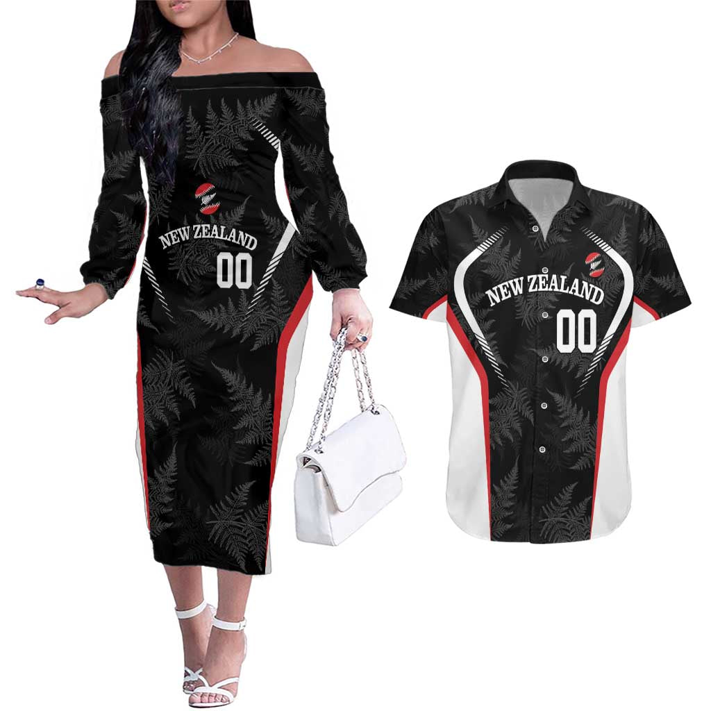 Custom New Zealand Silver Fern Softball Couples Matching Off The Shoulder Long Sleeve Dress and Hawaiian Shirt Go Aotearoa