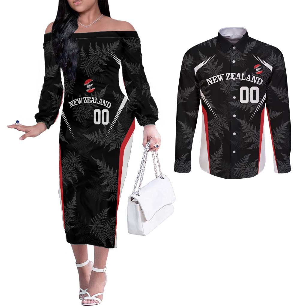 Custom New Zealand Silver Fern Softball Couples Matching Off The Shoulder Long Sleeve Dress and Long Sleeve Button Shirt Go Aotearoa