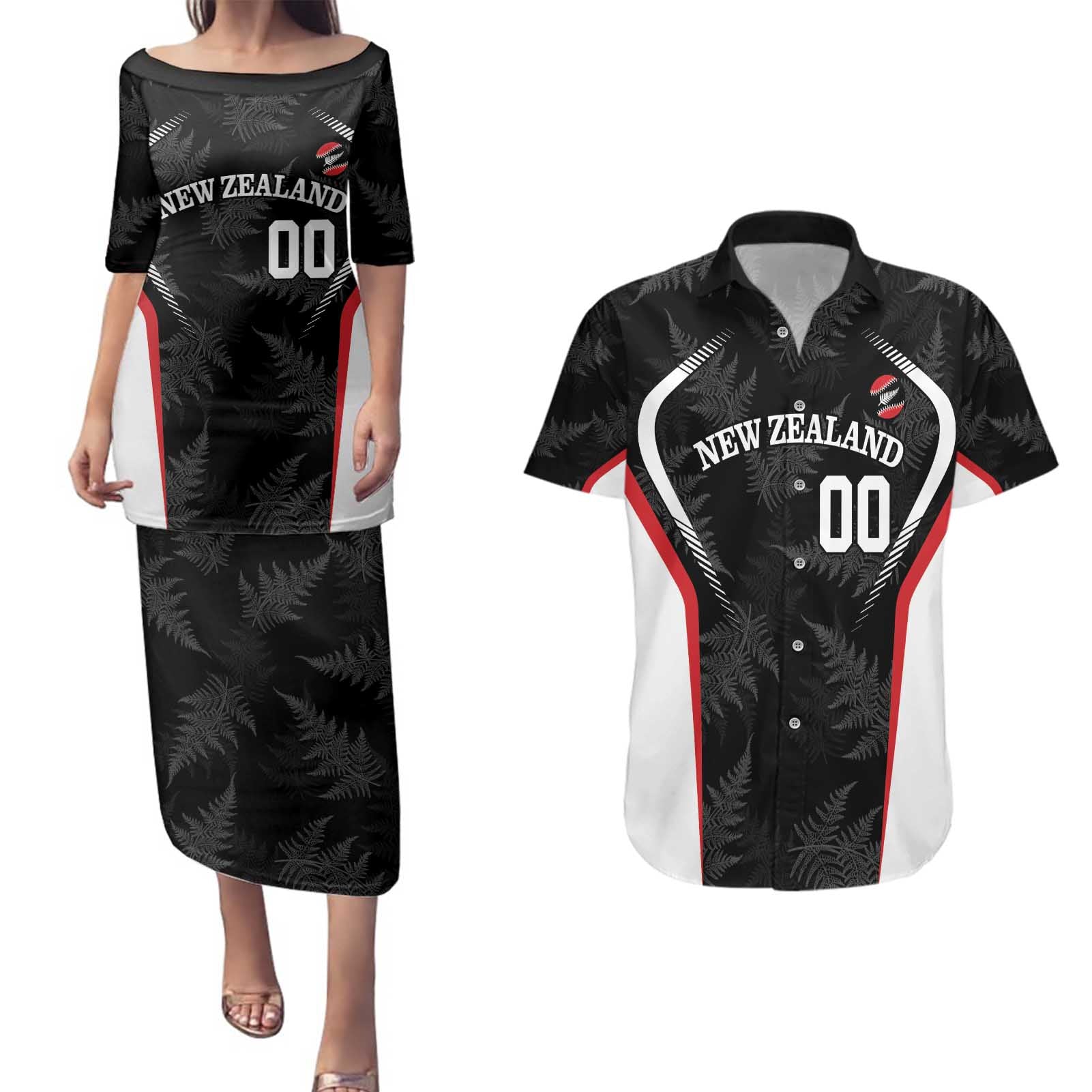 Custom New Zealand Silver Fern Softball Couples Matching Puletasi and Hawaiian Shirt Go Aotearoa