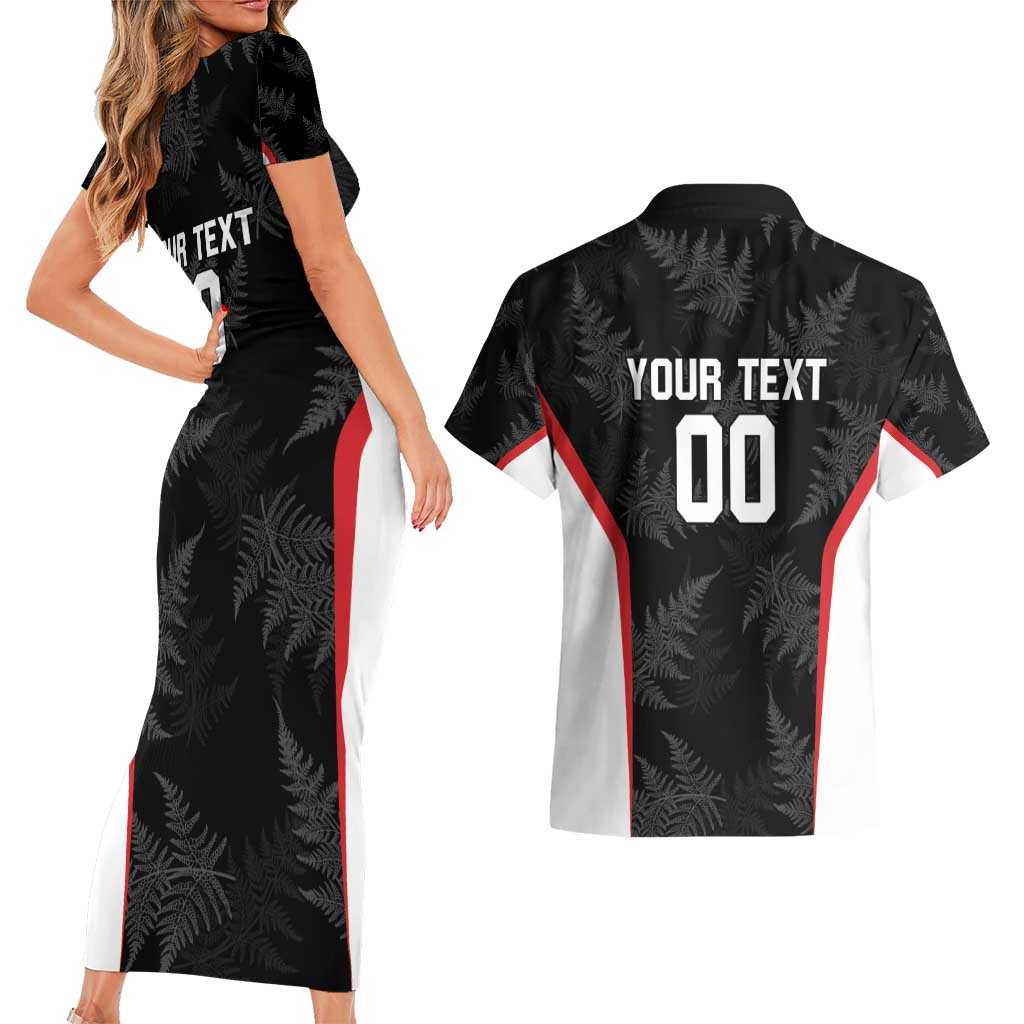 Custom New Zealand Silver Fern Softball Couples Matching Short Sleeve Bodycon Dress and Hawaiian Shirt Go Aotearoa