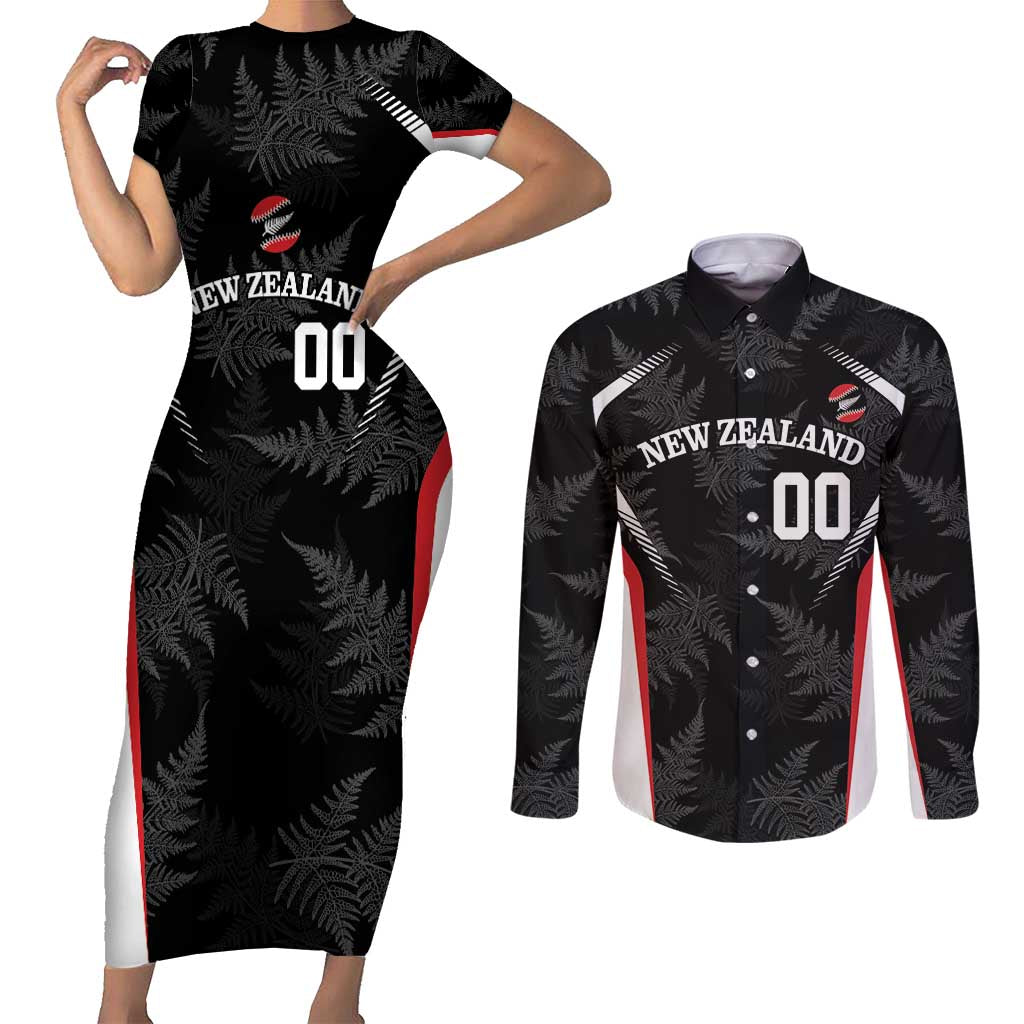 Custom New Zealand Silver Fern Softball Couples Matching Short Sleeve Bodycon Dress and Long Sleeve Button Shirt Go Aotearoa