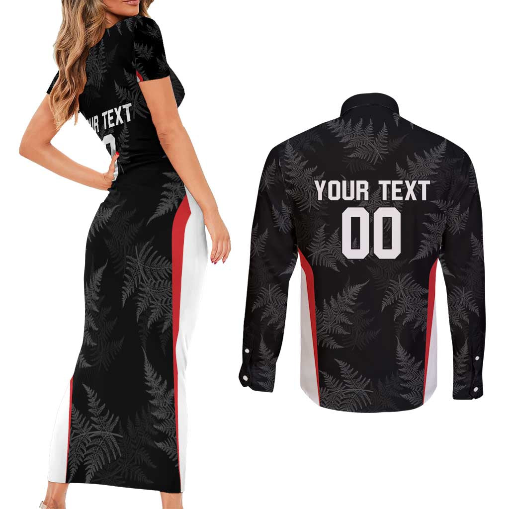 Custom New Zealand Silver Fern Softball Couples Matching Short Sleeve Bodycon Dress and Long Sleeve Button Shirt Go Aotearoa