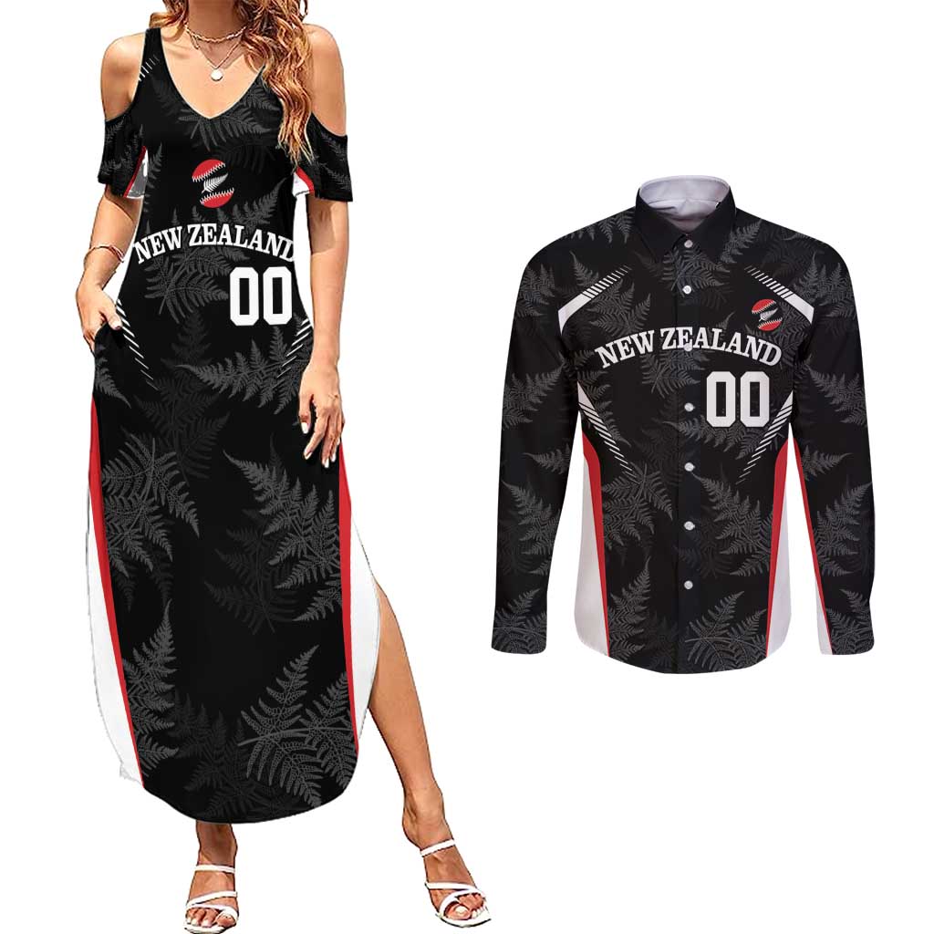 Custom New Zealand Silver Fern Softball Couples Matching Summer Maxi Dress and Long Sleeve Button Shirt Go Aotearoa