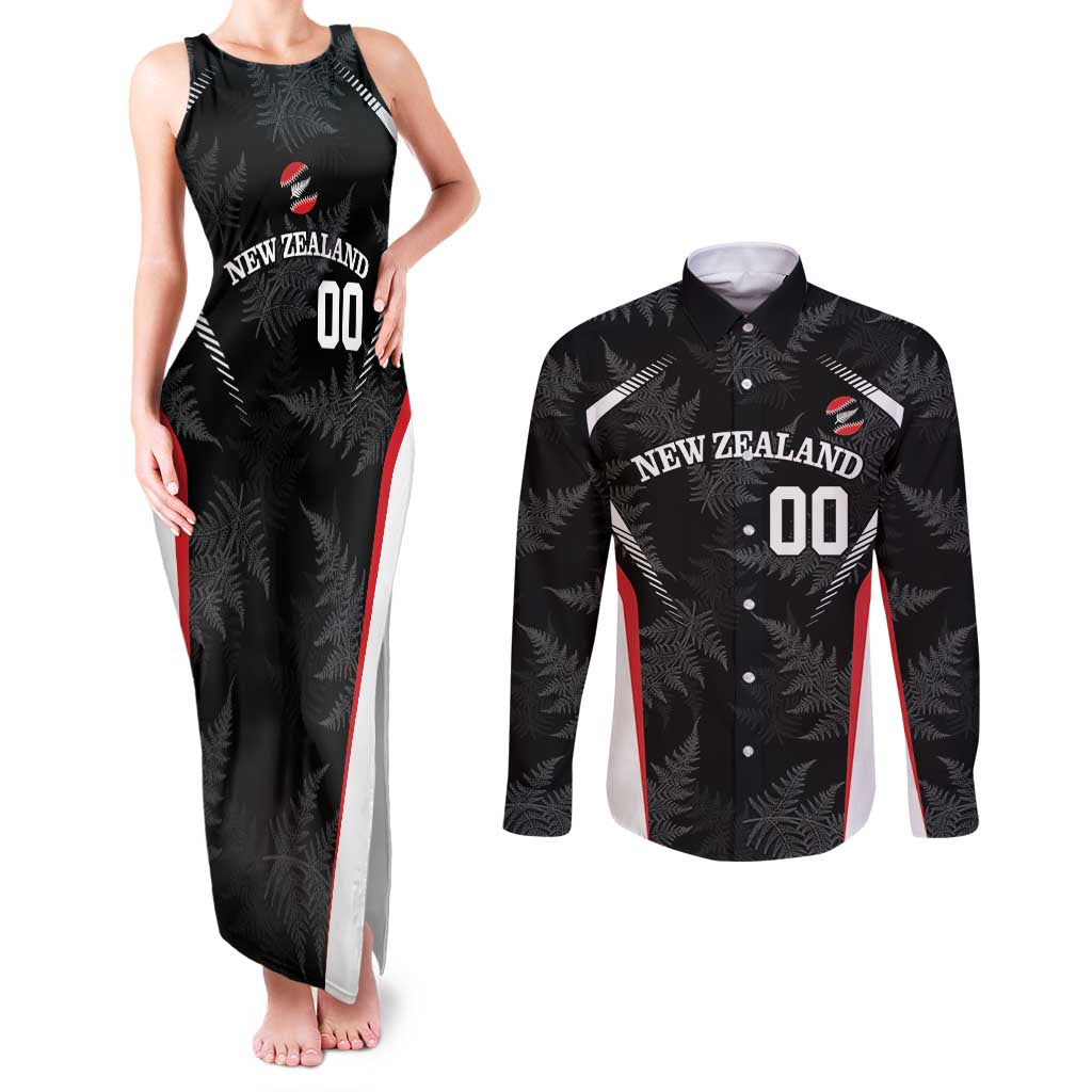 Custom New Zealand Silver Fern Softball Couples Matching Tank Maxi Dress and Long Sleeve Button Shirt Go Aotearoa