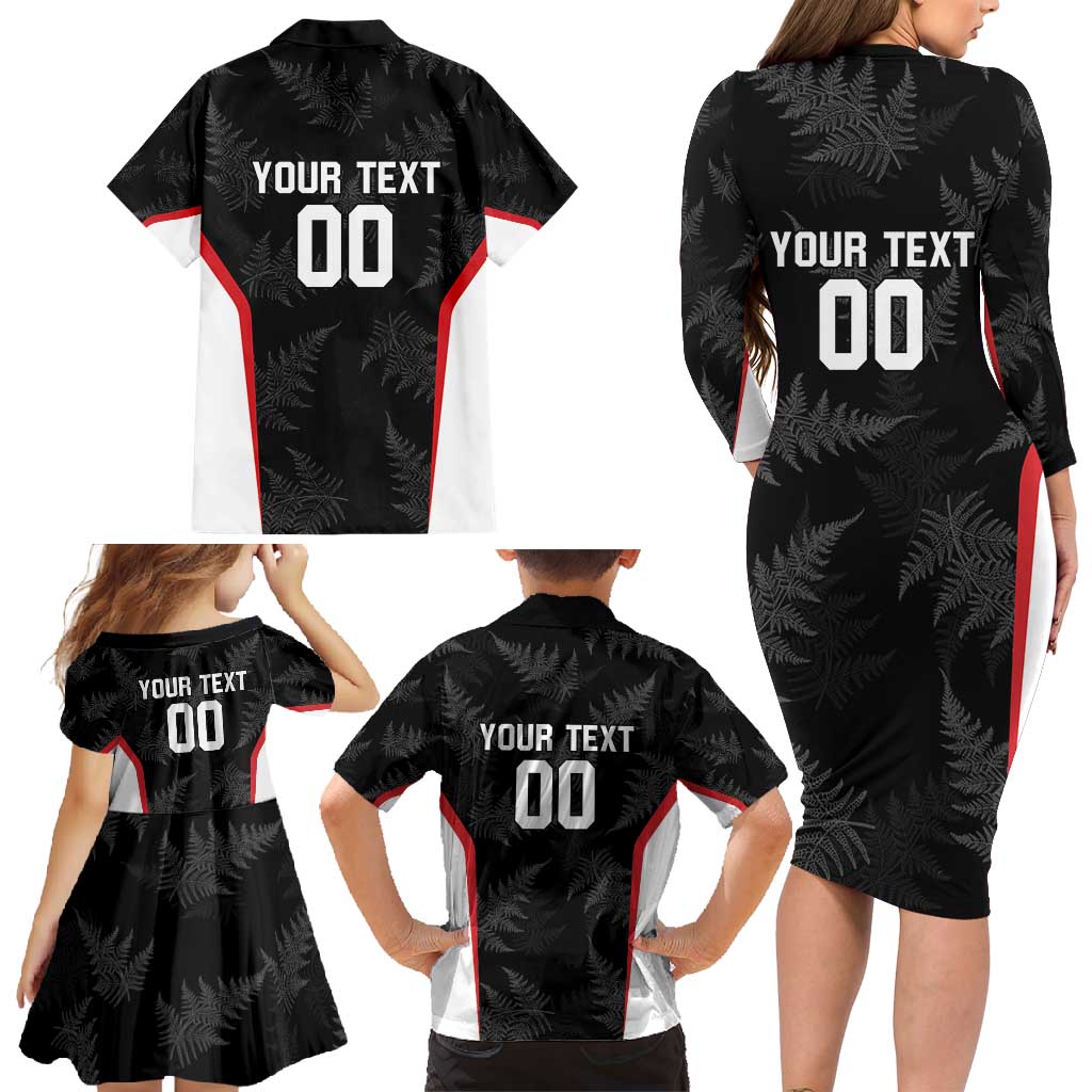 Custom New Zealand Silver Fern Softball Family Matching Long Sleeve Bodycon Dress and Hawaiian Shirt Go Aotearoa