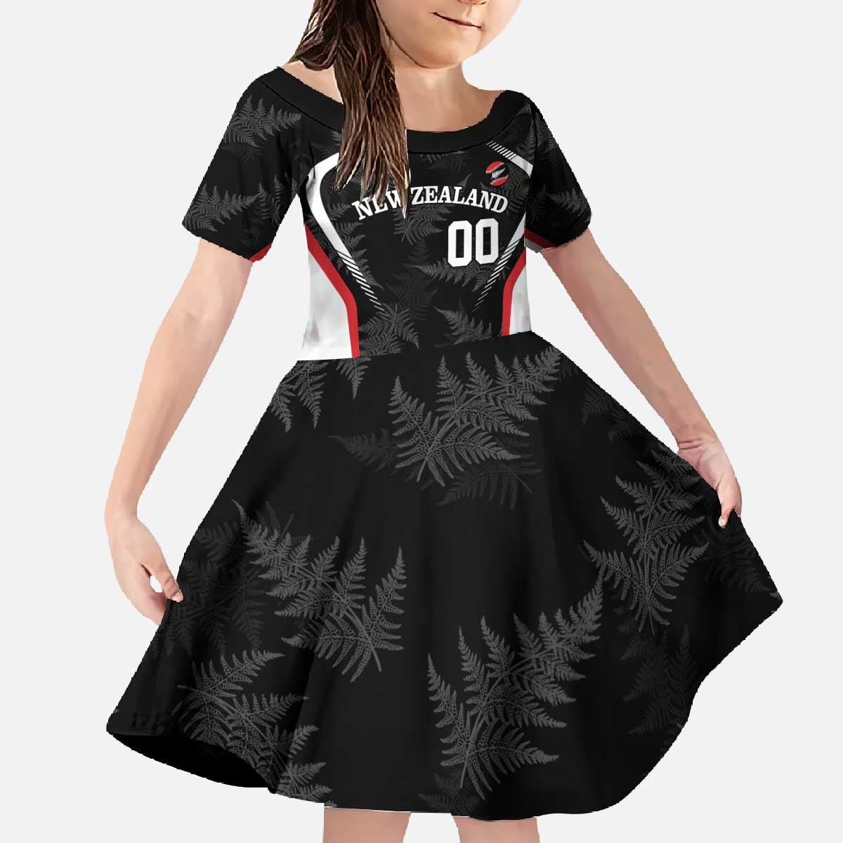 Custom New Zealand Silver Fern Softball Family Matching Off The Shoulder Long Sleeve Dress and Hawaiian Shirt Go Aotearoa