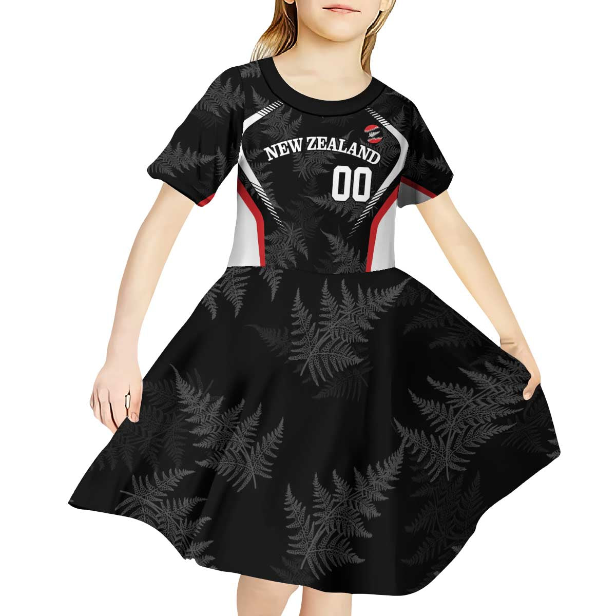 Custom New Zealand Silver Fern Softball Kid Short Sleeve Dress Go Aotearoa - Vibe Hoodie Shop