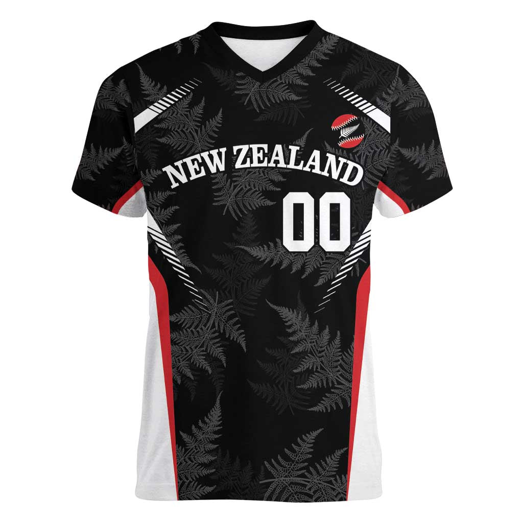 Custom New Zealand Silver Fern Softball Women V-Neck T-Shirt Go Aotearoa - Vibe Hoodie Shop