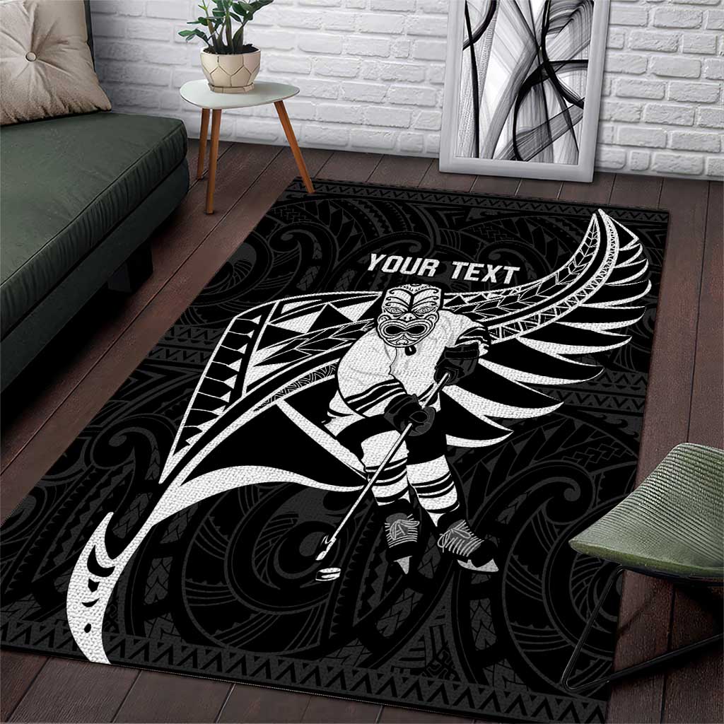 Custom Aotearoa Ice Hockey Area Rug NZ Tiki Mascot - Maori Pattern - Vibe Hoodie Shop