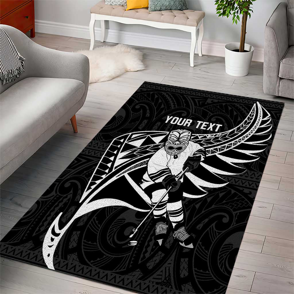 Custom Aotearoa Ice Hockey Area Rug NZ Tiki Mascot - Maori Pattern - Vibe Hoodie Shop