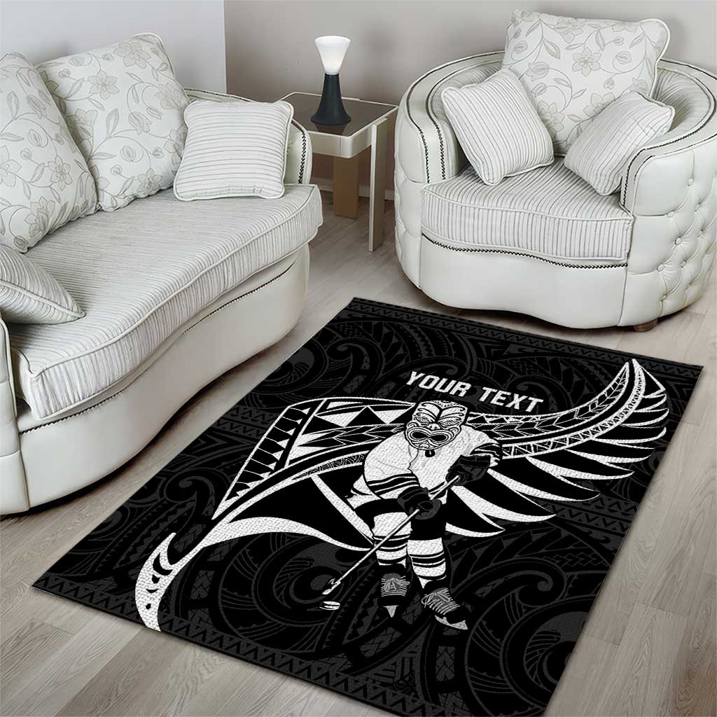 Custom Aotearoa Ice Hockey Area Rug NZ Tiki Mascot - Maori Pattern - Vibe Hoodie Shop