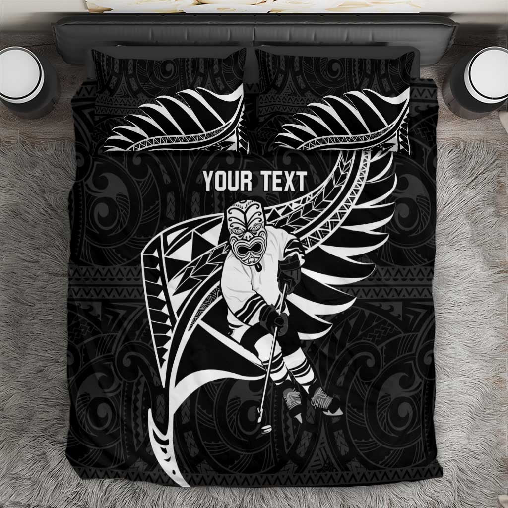 Custom Aotearoa Ice Hockey Bedding Set NZ Tiki Mascot - Maori Pattern - Vibe Hoodie Shop