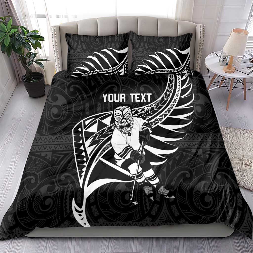 Custom Aotearoa Ice Hockey Bedding Set NZ Tiki Mascot - Maori Pattern - Vibe Hoodie Shop