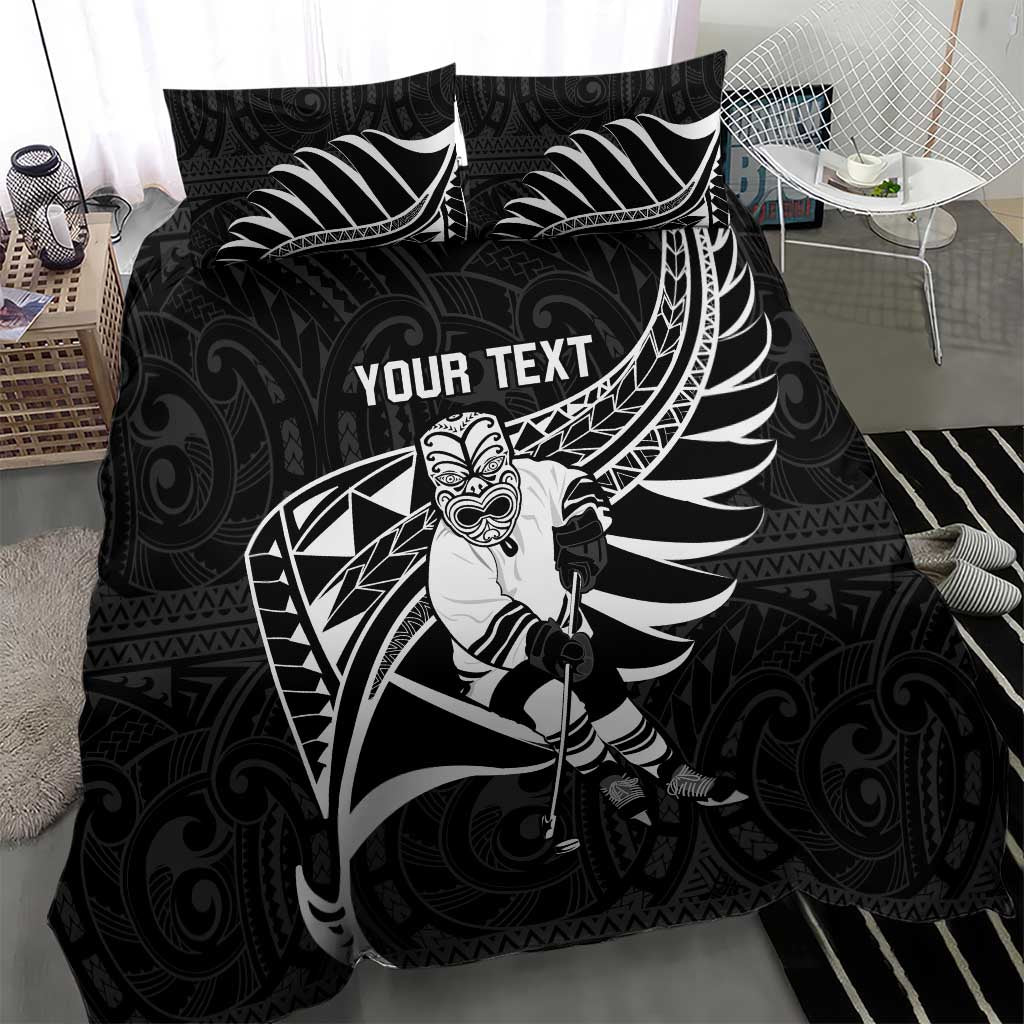 Custom Aotearoa Ice Hockey Bedding Set NZ Tiki Mascot - Maori Pattern - Vibe Hoodie Shop