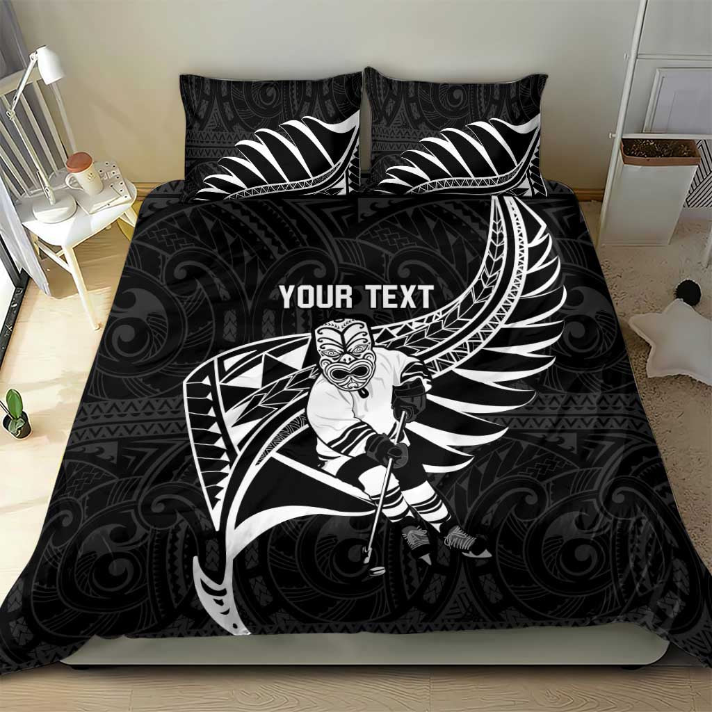 Custom Aotearoa Ice Hockey Bedding Set NZ Tiki Mascot - Maori Pattern - Vibe Hoodie Shop