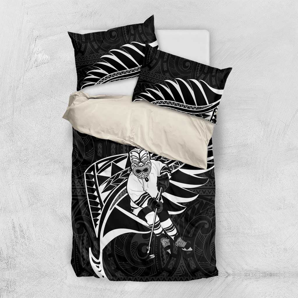 Custom Aotearoa Ice Hockey Bedding Set NZ Tiki Mascot - Maori Pattern - Vibe Hoodie Shop