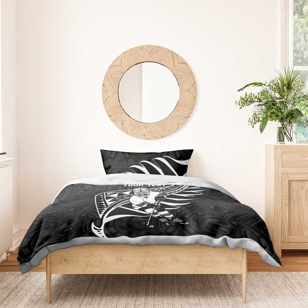 Custom Aotearoa Ice Hockey Bedding Set NZ Tiki Mascot - Maori Pattern - Vibe Hoodie Shop