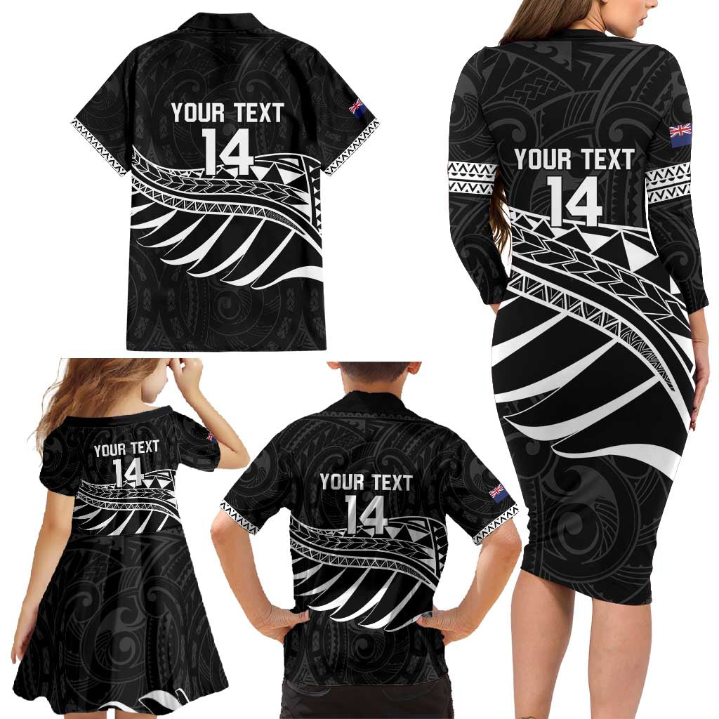 Custom Aotearoa Ice Hockey Family Matching Long Sleeve Bodycon Dress and Hawaiian Shirt NZ Tiki Mascot - Maori Pattern