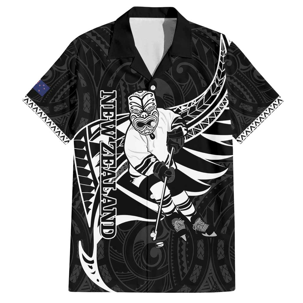 Custom Aotearoa Ice Hockey Family Matching Long Sleeve Bodycon Dress and Hawaiian Shirt NZ Tiki Mascot - Maori Pattern