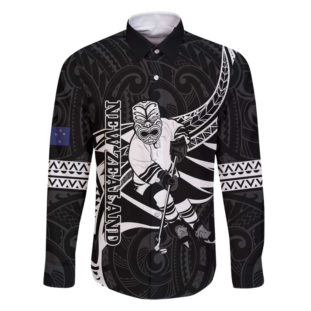 Custom Aotearoa Ice Hockey Family Matching Long Sleeve Bodycon Dress and Hawaiian Shirt NZ Tiki Mascot - Maori Pattern