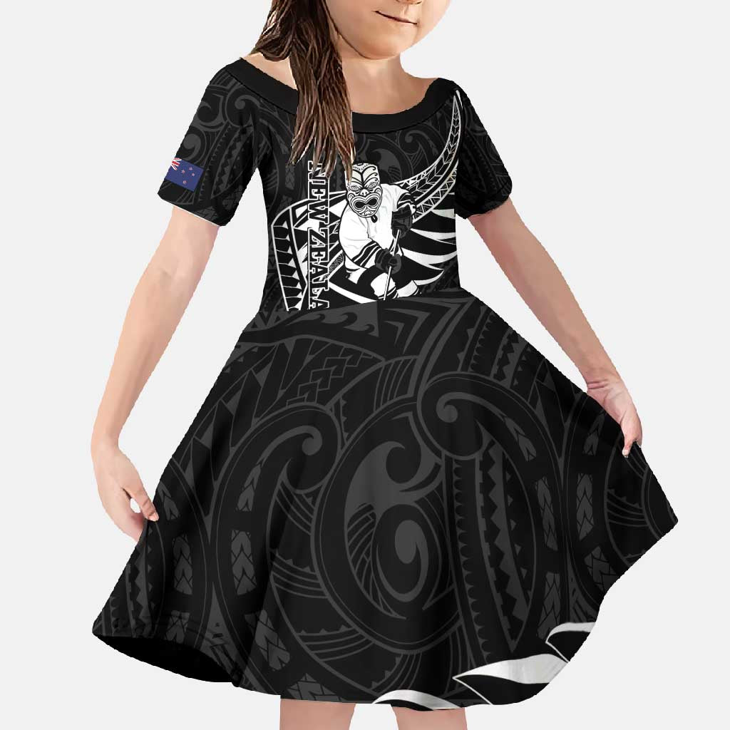 Custom Aotearoa Ice Hockey Family Matching Mermaid Dress and Hawaiian Shirt NZ Tiki Mascot - Maori Pattern