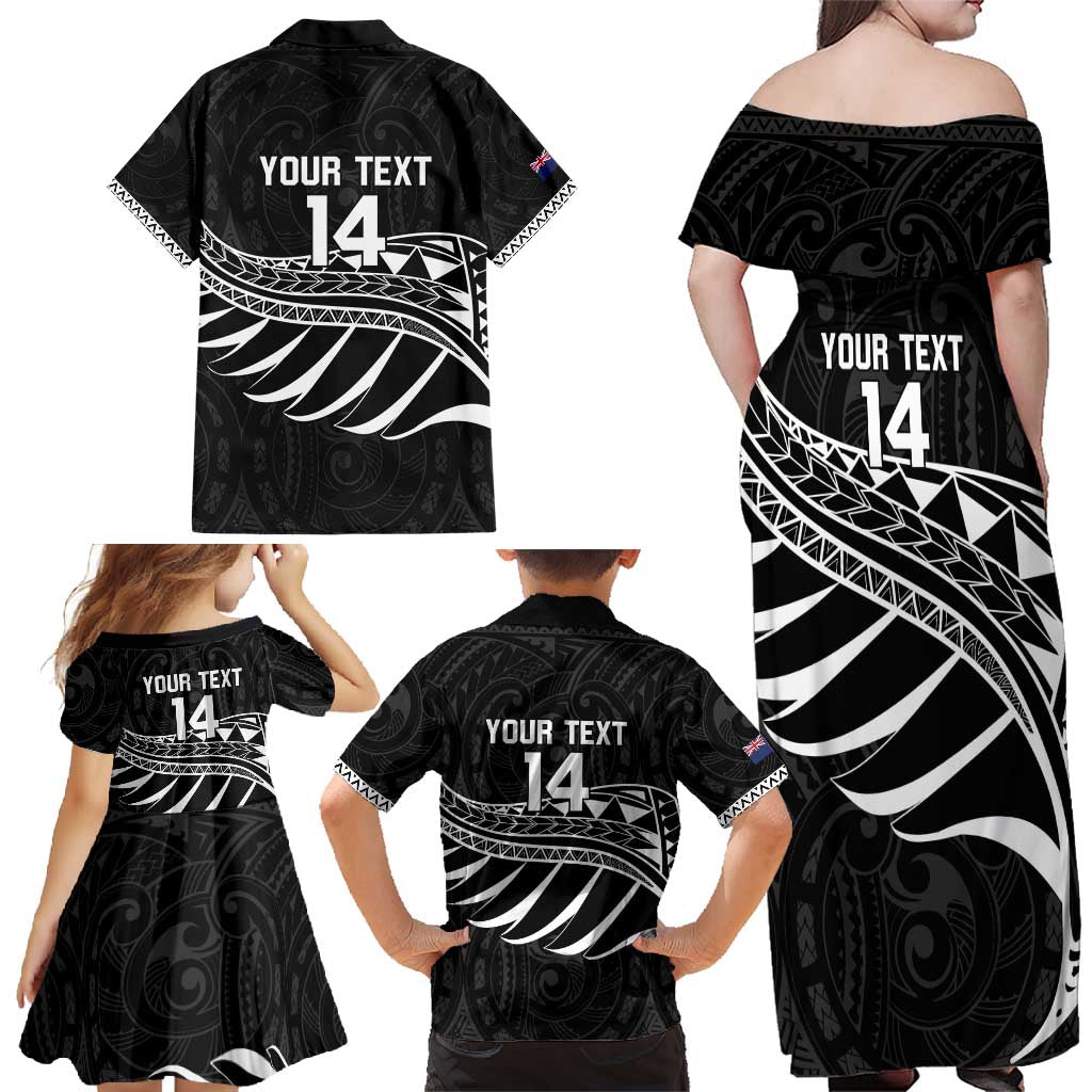 Custom Aotearoa Ice Hockey Family Matching Off Shoulder Maxi Dress and Hawaiian Shirt NZ Tiki Mascot - Maori Pattern