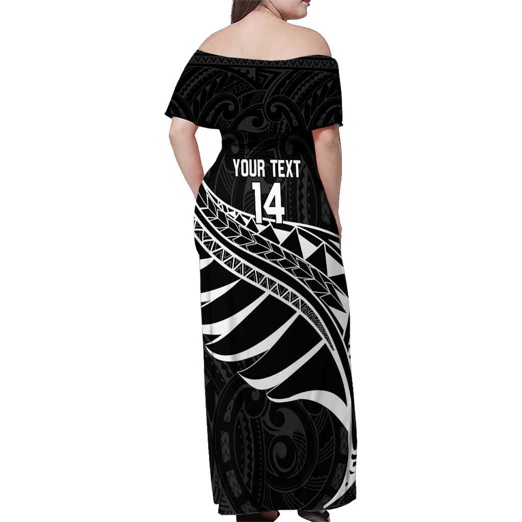 Custom Aotearoa Ice Hockey Family Matching Off Shoulder Maxi Dress and Hawaiian Shirt NZ Tiki Mascot - Maori Pattern