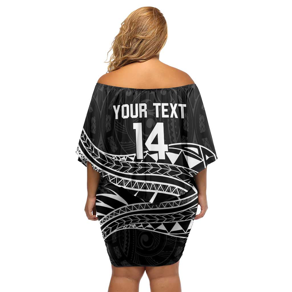 Custom Aotearoa Ice Hockey Family Matching Off Shoulder Short Dress and Hawaiian Shirt NZ Tiki Mascot - Maori Pattern