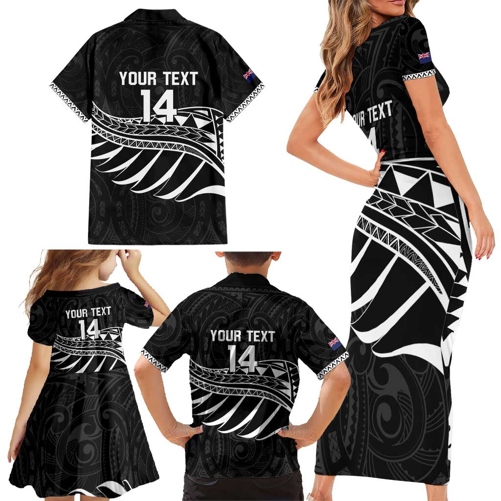 Custom Aotearoa Ice Hockey Family Matching Short Sleeve Bodycon Dress and Hawaiian Shirt NZ Tiki Mascot - Maori Pattern