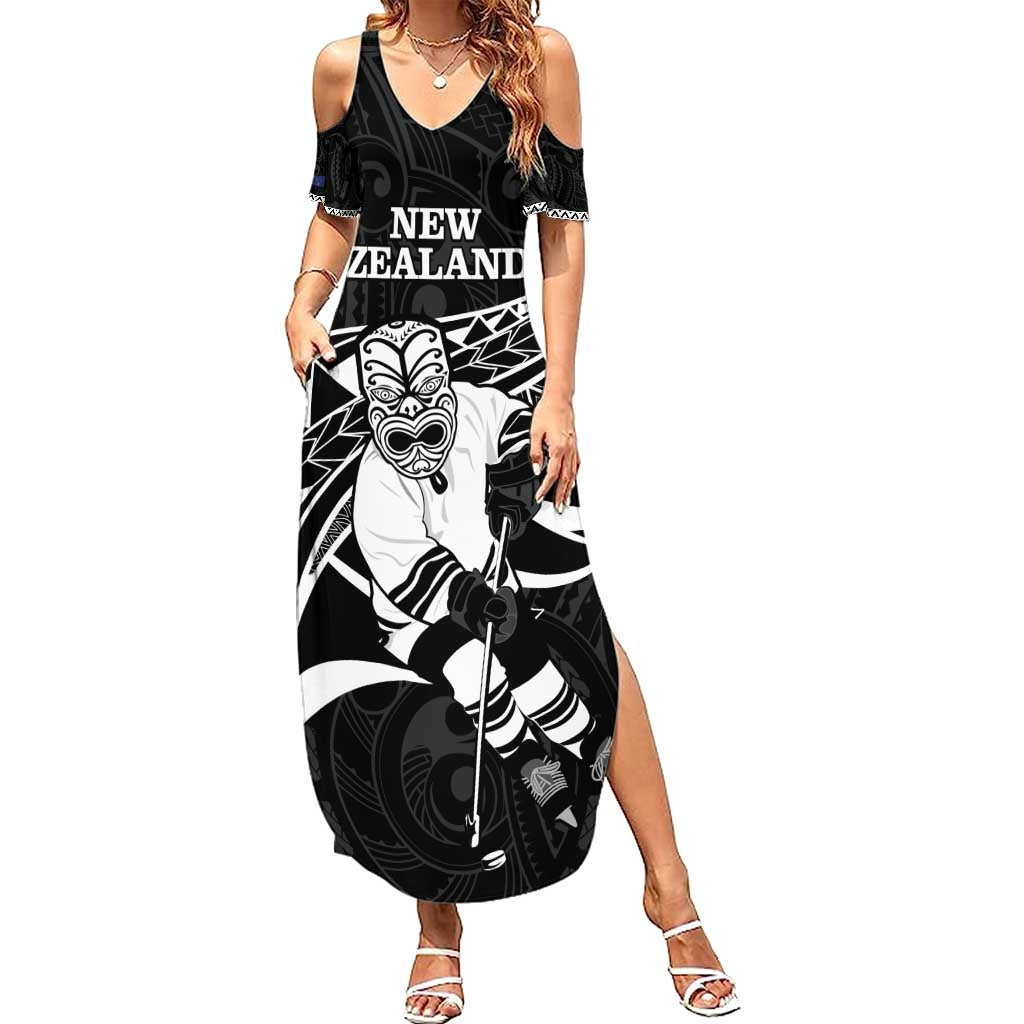 Custom Aotearoa Ice Hockey Family Matching Summer Maxi Dress and Hawaiian Shirt NZ Tiki Mascot - Maori Pattern