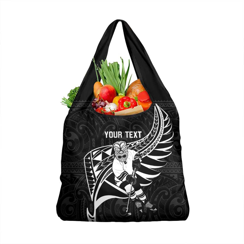 Custom Aotearoa Ice Hockey Grocery Bag NZ Tiki Mascot - Maori Pattern