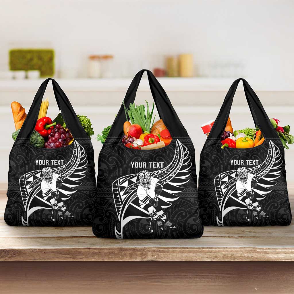 Custom Aotearoa Ice Hockey Grocery Bag NZ Tiki Mascot - Maori Pattern