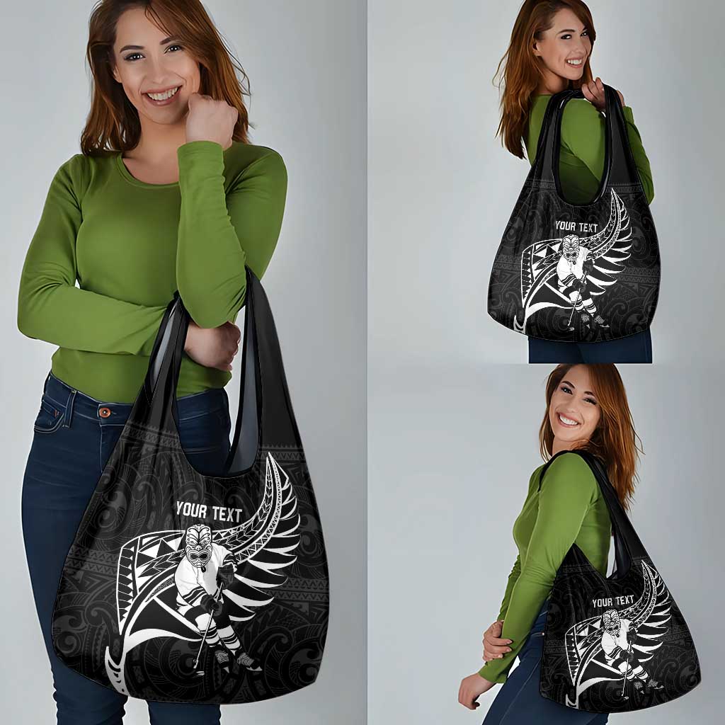 Custom Aotearoa Ice Hockey Grocery Bag NZ Tiki Mascot - Maori Pattern