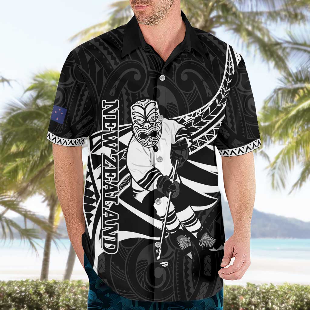 Custom Aotearoa Ice Hockey Hawaiian Shirt NZ Tiki Mascot - Maori Pattern - Vibe Hoodie Shop