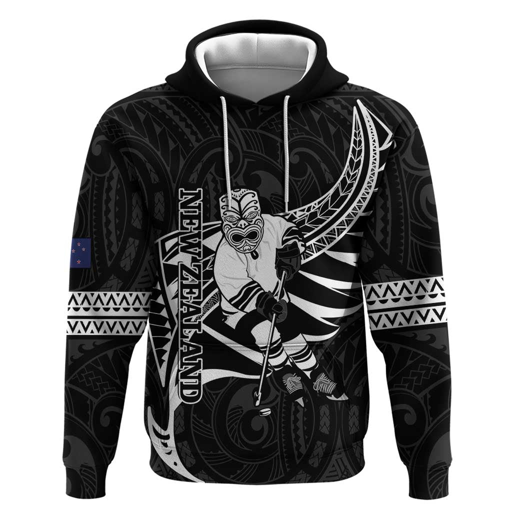 Custom Aotearoa Ice Hockey Hoodie NZ Tiki Mascot - Maori Pattern - Vibe Hoodie Shop
