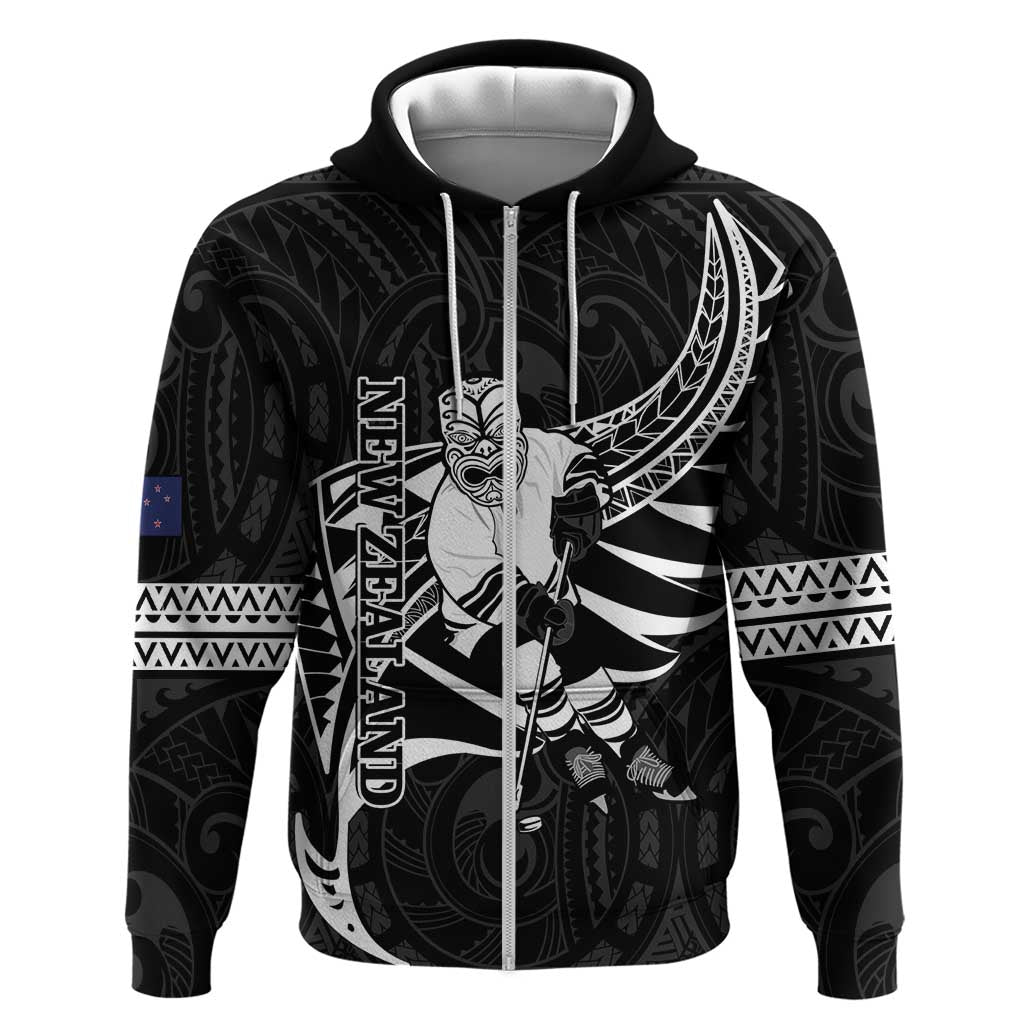 Custom Aotearoa Ice Hockey Hoodie NZ Tiki Mascot - Maori Pattern - Vibe Hoodie Shop