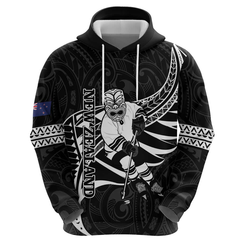 Custom Aotearoa Ice Hockey Hoodie NZ Tiki Mascot - Maori Pattern - Vibe Hoodie Shop