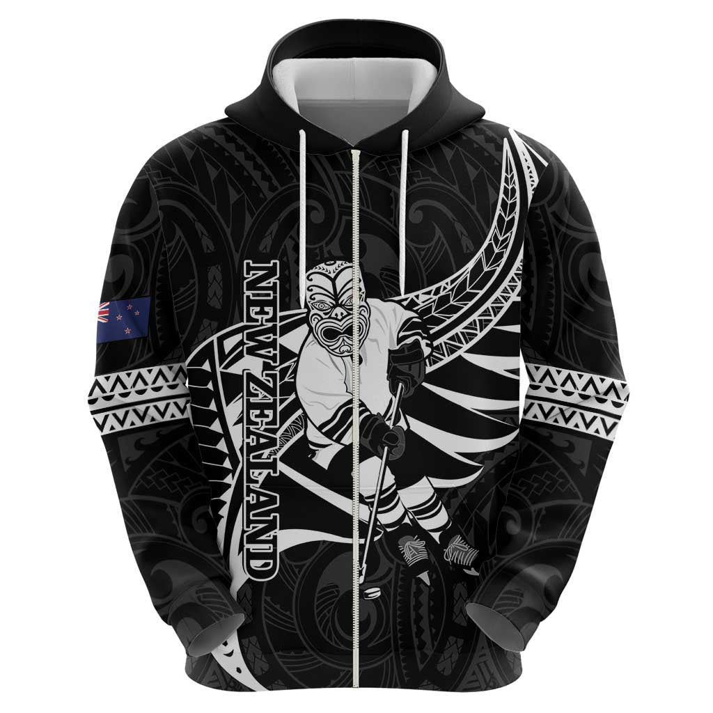 Custom Aotearoa Ice Hockey Hoodie NZ Tiki Mascot - Maori Pattern - Vibe Hoodie Shop