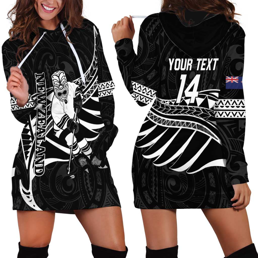 Custom Aotearoa Ice Hockey Hoodie Dress NZ Tiki Mascot - Maori Pattern - Vibe Hoodie Shop