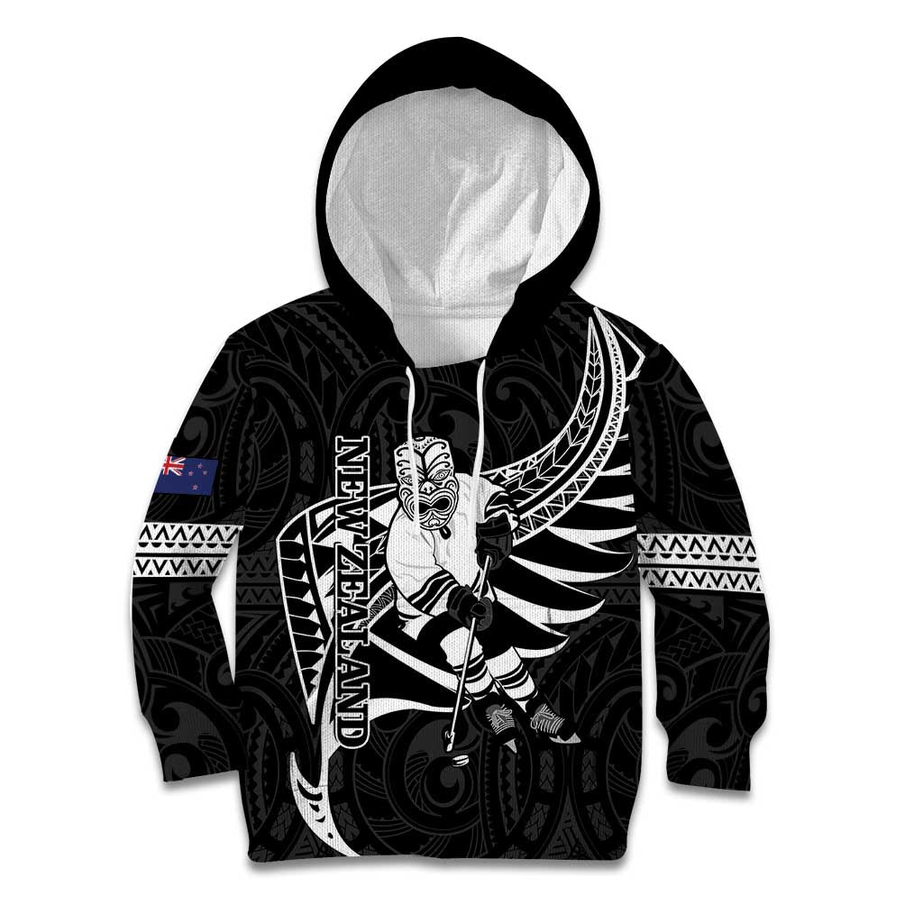 Custom Aotearoa Ice Hockey Kid Hoodie NZ Tiki Mascot - Maori Pattern - Vibe Hoodie Shop