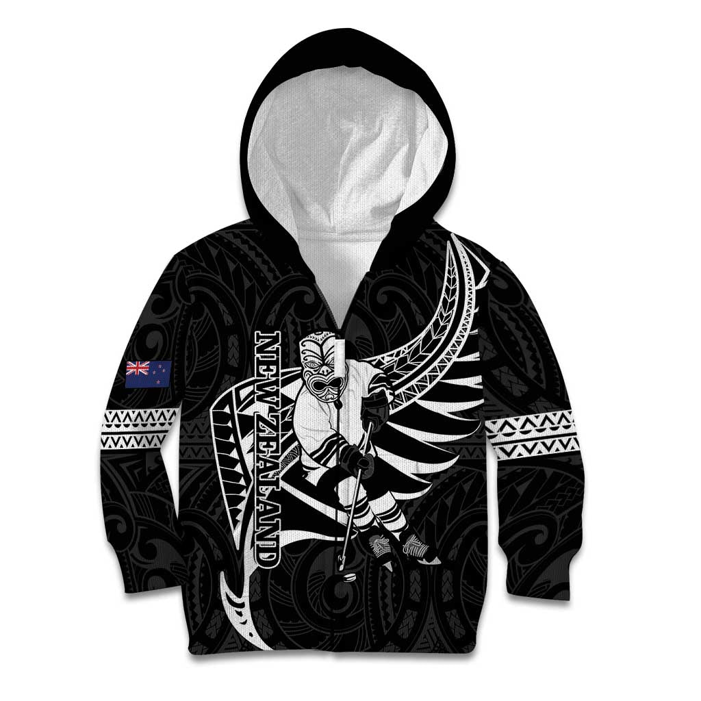 Custom Aotearoa Ice Hockey Kid Hoodie NZ Tiki Mascot - Maori Pattern - Vibe Hoodie Shop